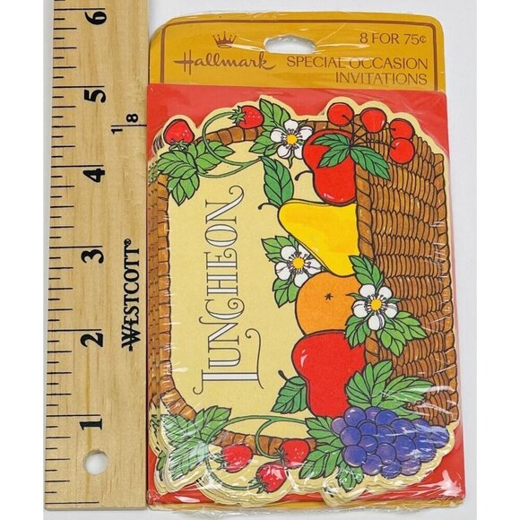 VTG 1970s 8pk HALLMARK Luncheon Party INVITATIONS Fruit Basket NIP NEW SEALED - Picture 4 of 4